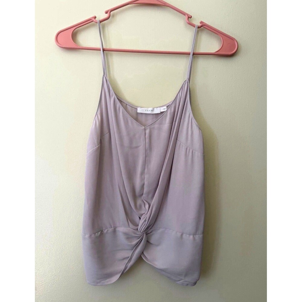 Lush Women’s Gray Solid V-Neck Knot Front Spaghetti Strap Tank Top Size S